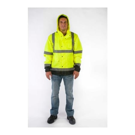 Old Toledo Brands Utility Pro High-Visibility Rain Jacket, ANSI Class 3, L, Yellow/Black UHVR642-L-YB